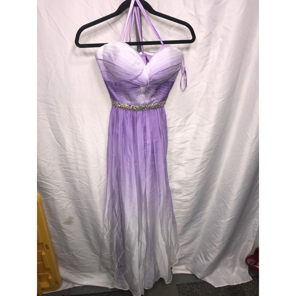 Renaissance Collection Purple Ombre Chiffon Prom Gown Rhinestone Waist Size 10